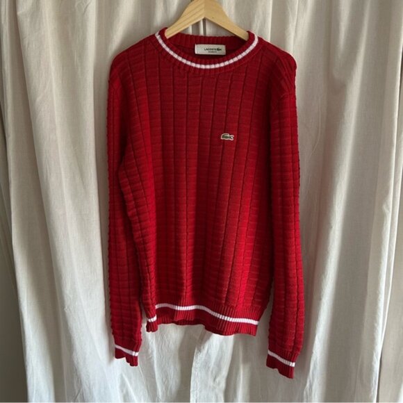 Lacoste Red White Knit Crew Neck Sweater - Picture 1 of 6